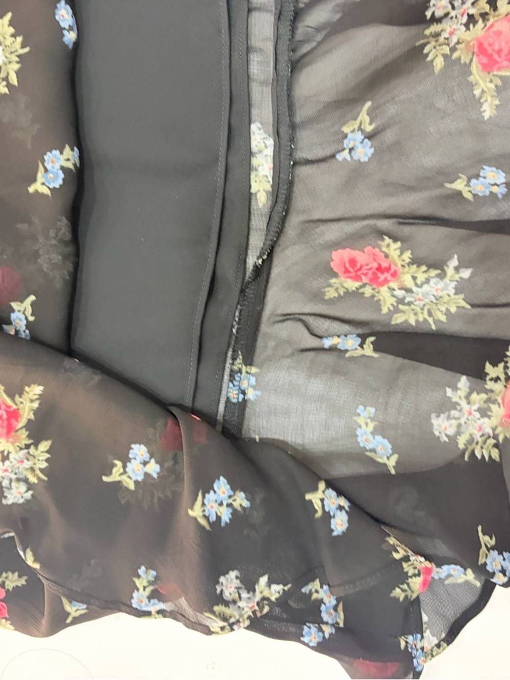 Vintage RALPH LAUREN Black Pink Blue Floral Ruffle Skirt  Size 10 Lined - Picture 7 of 9